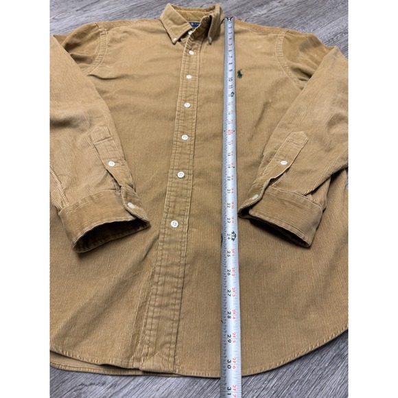 Vintage Ralph Lauren Custom Fit Corduroy Shirt Men Large Tan Brown Button Cotton - Picture 4 of 7